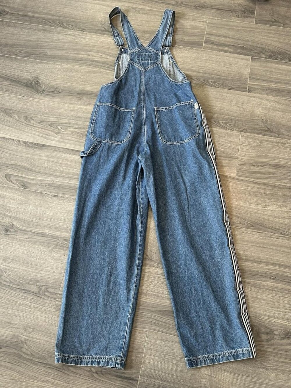 Vintage Revolt Clothing Co Overalls Womens L Blue Denim Bib Stripe Workwear 90s - Picture 2 of 14